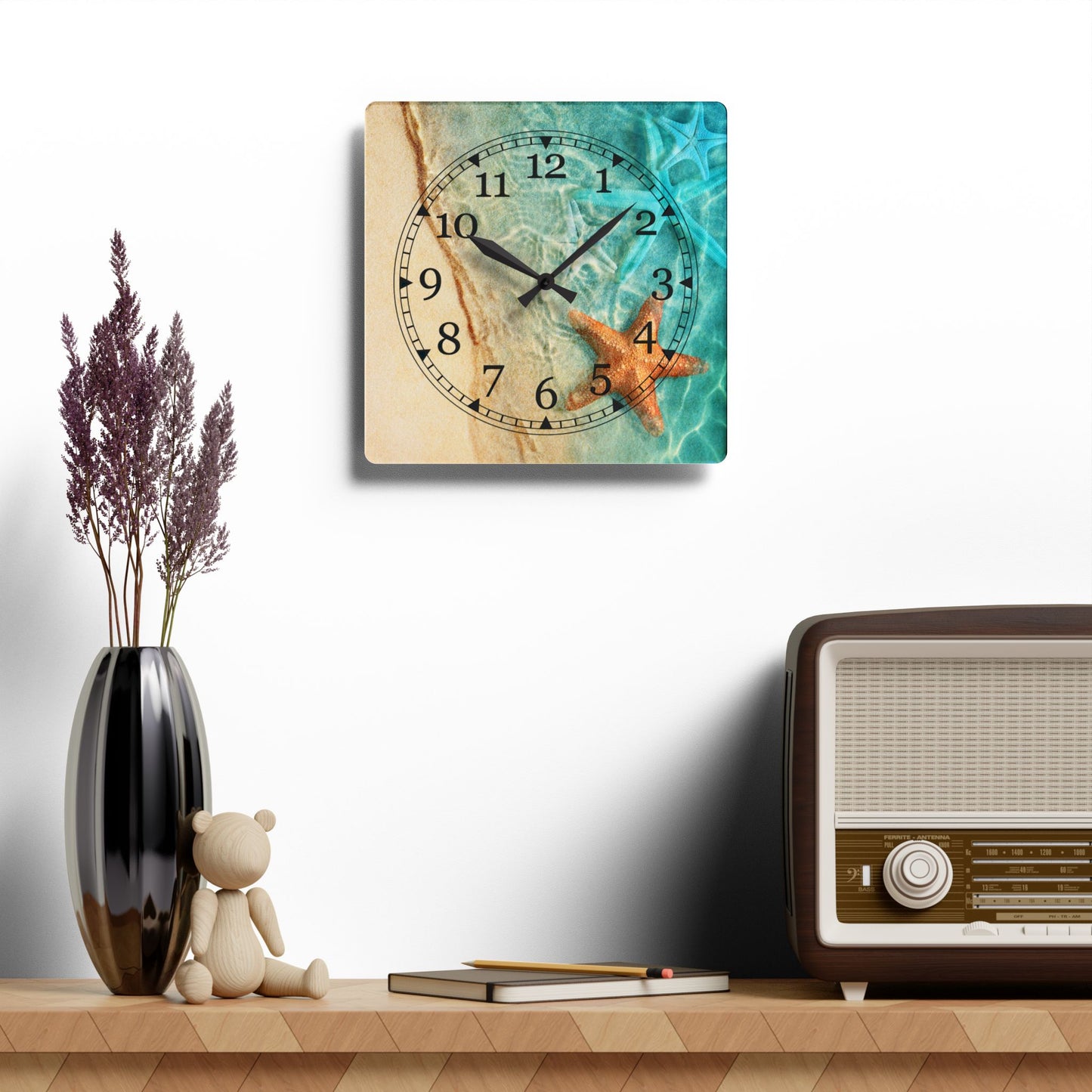 Beach Themed Acrylic Wall Clock, Coastal Decor, Ocean Vibes, Home Decor