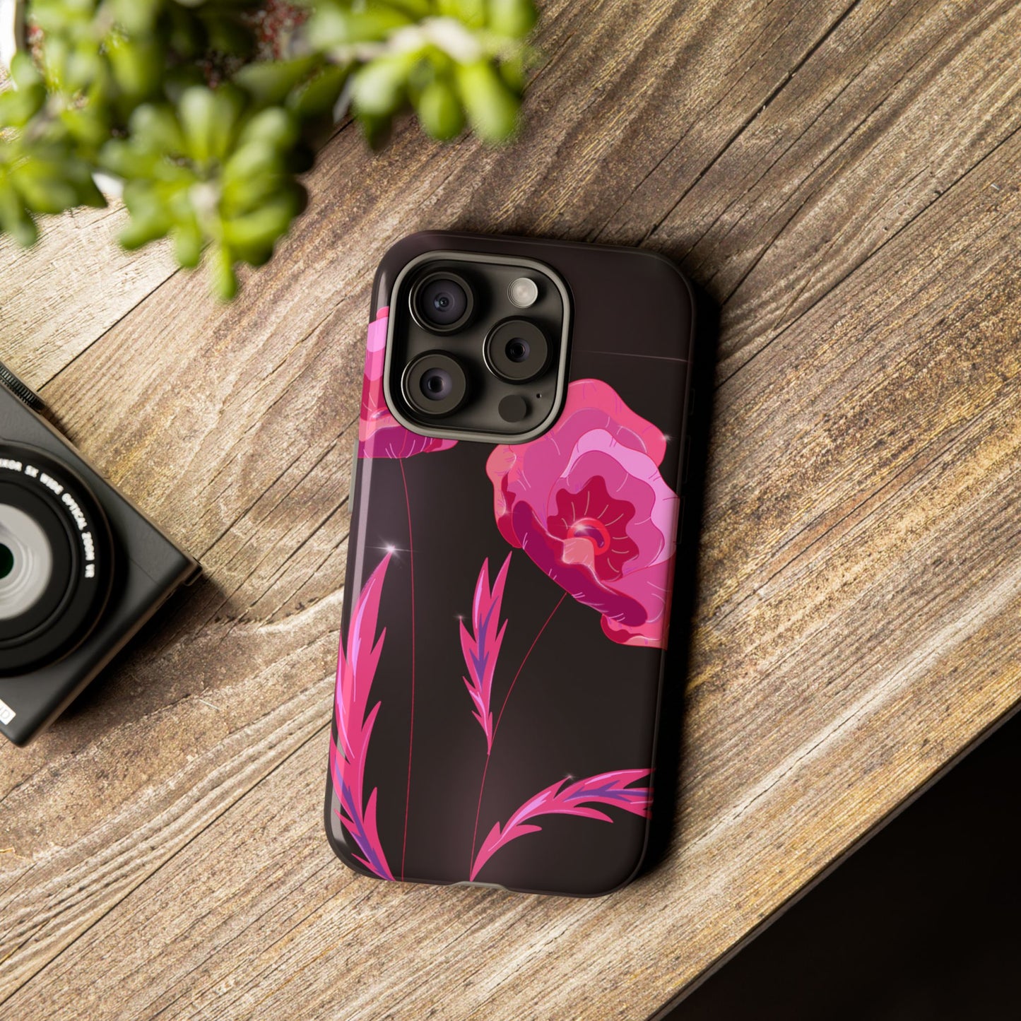 Floral iPhone Case | Tough Cases with Pink Poppy Design, Elegant Flower Phone Cover, Gift for Her, Spring Accessories, Chic Tech