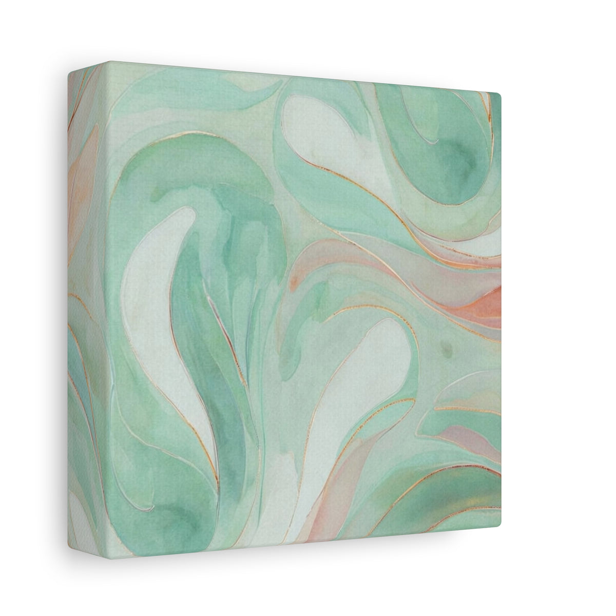 Abstract Green Marble Canvas Print — Teal & Coral Swirl Wall Art