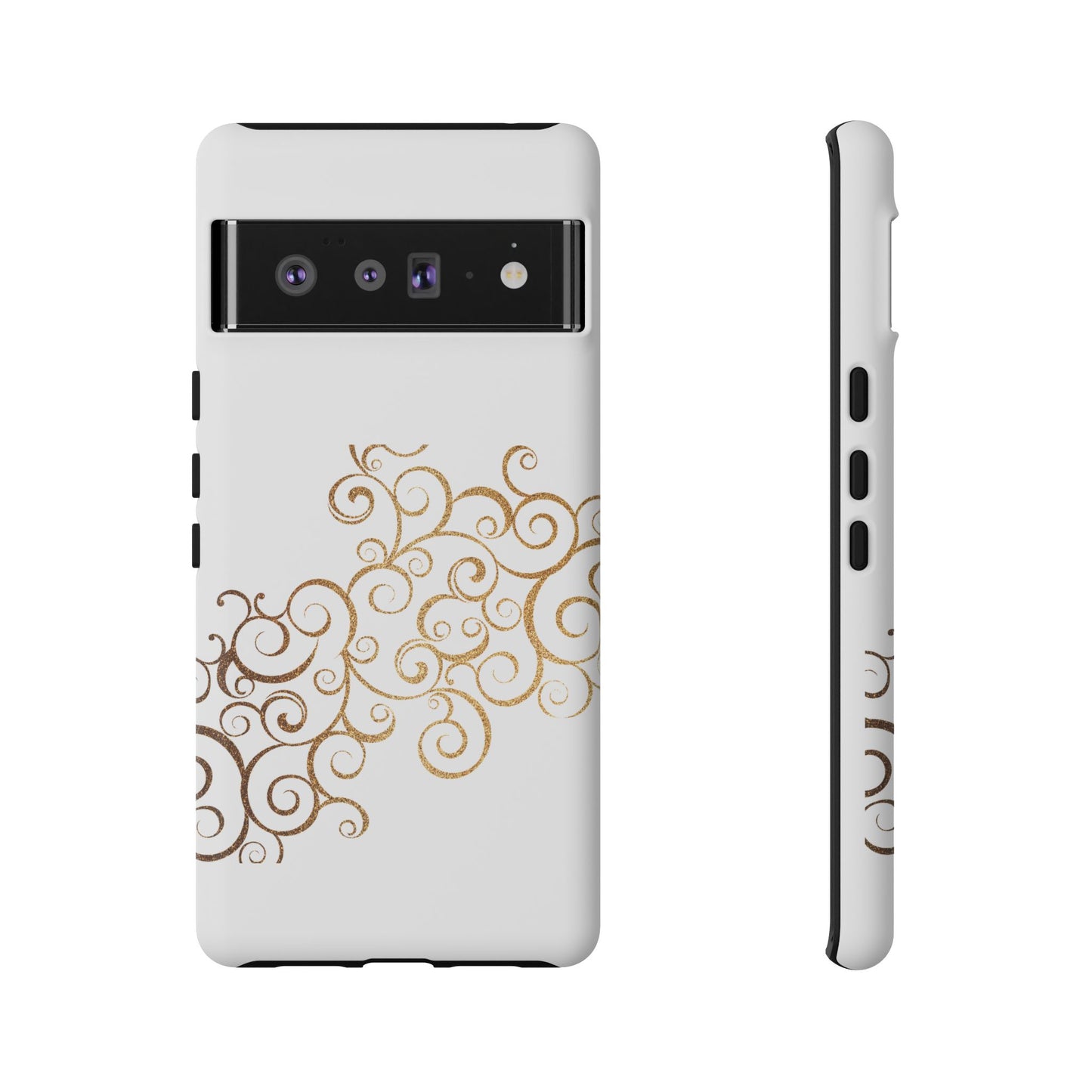 Elegant Floral Phone Case, Tough Cases, Gold Swirls, Stylish Protection, Trendy Gift, Chic Accessory