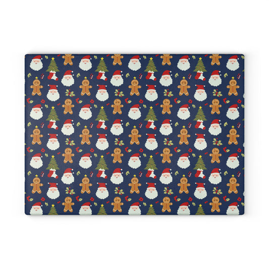 Christmas Santa & Gingerbread Glass Cutting Board – Festive Holiday Kitchen Decor
