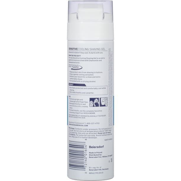 NIVEA FOR MEN Sensitive Cooling Shaving Gel 7 oz (Pack of 3)