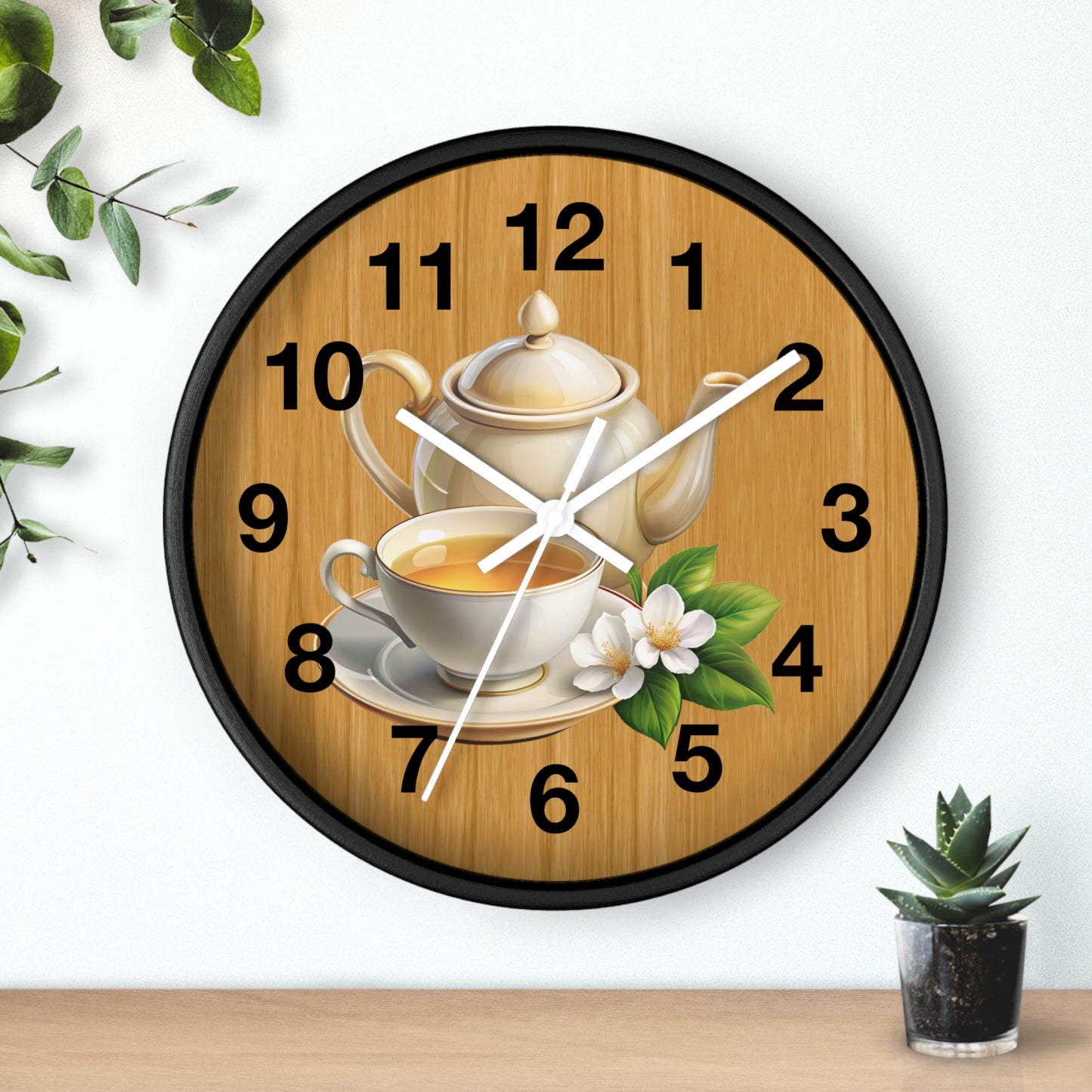 Tea Time Wall Clock, Rustic Kitchen Decor, Gift for Tea Lovers, Home Office Accent, Floral Design