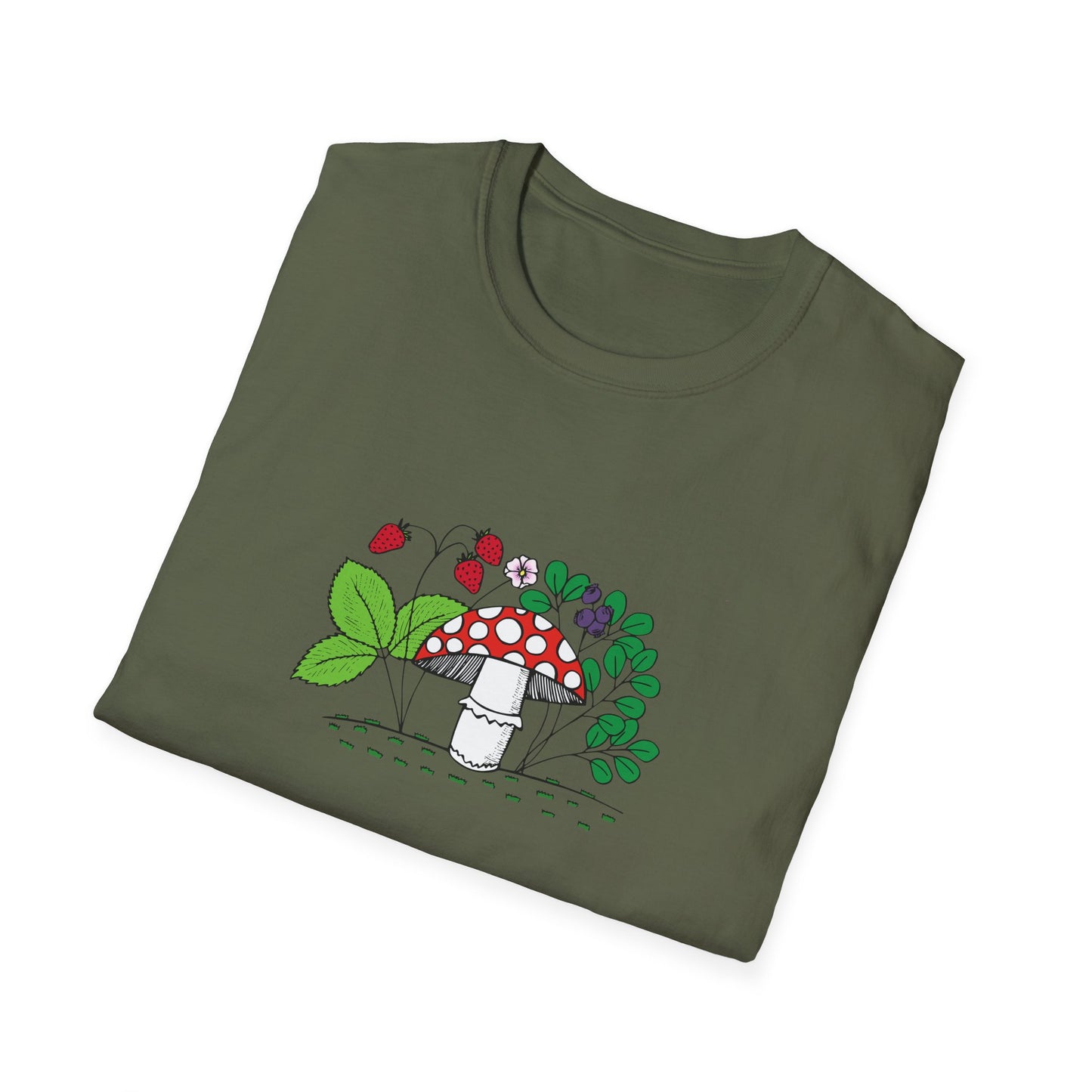 Whimsical Mushroom T-Shirt for Nature Lovers, Casual Tees, Gift for Gardeners, Unisex Softstyle Shirt, Eco-Friendly Apparel