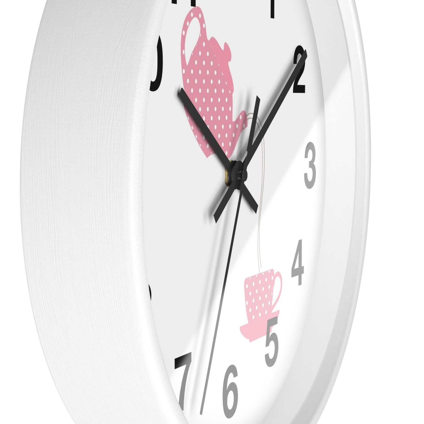Charming Teapot Wall Clock, Home Decor, Kitchen Gift, Cute Coffee Time, Tea Lover's Gift, Pink Polka Dot Design