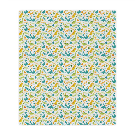 Baby Footprint Minky Blanket — Soft Dinosaur Pattern Nursery Throw