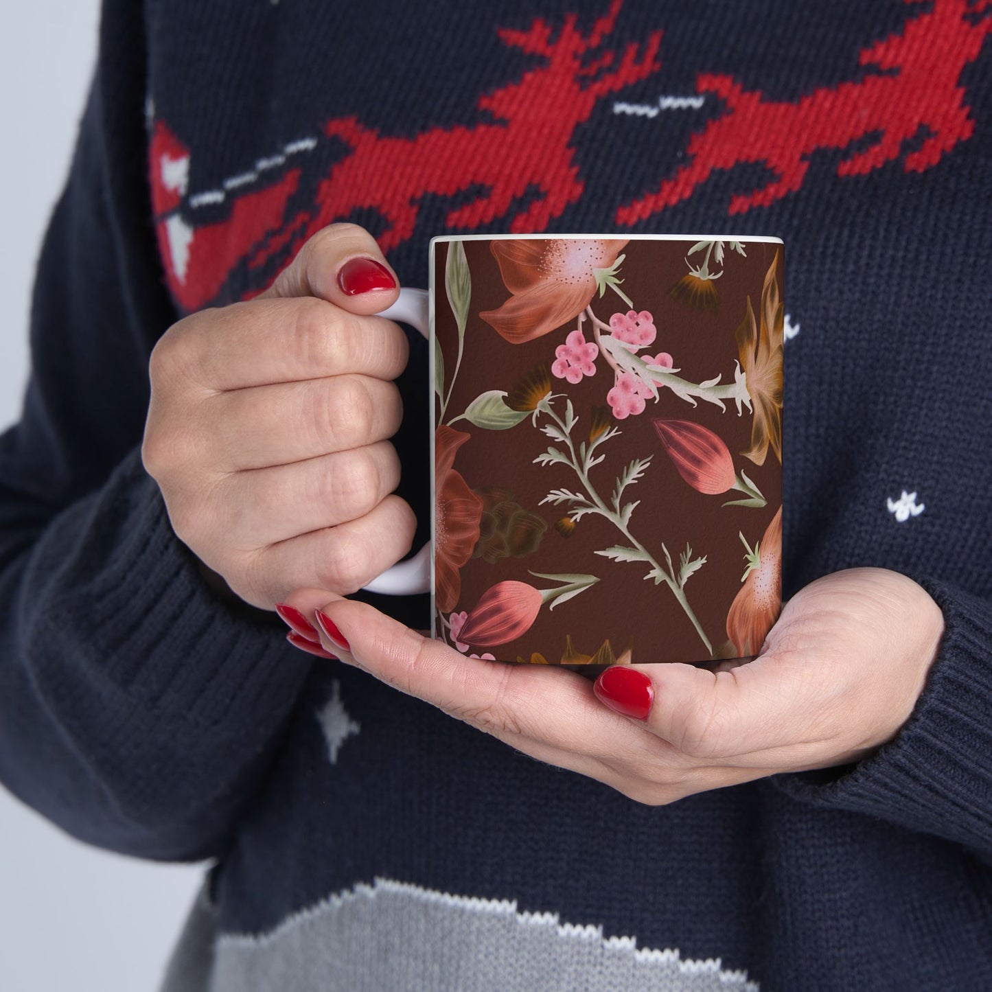 Floral Ceramic Mug, Botanical Coffee Cup, Gift for Mom, Tea Lover's Mug, Cozy Kitchen Decor, Rustic Floral Design