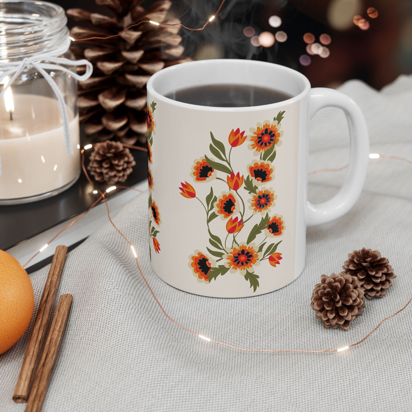 Floral Patterned Ceramic Mug - Cozy Gift for Garden Lovers, Coffee Lovers, Home Decor, Mother's Day, Birthdays