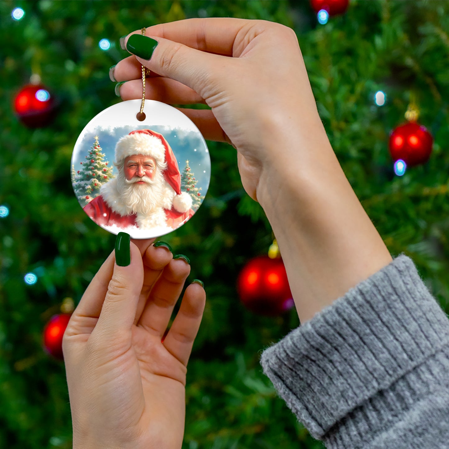 Santa Claus Ceramic Ornament, Holiday Decoration, Christmas Tree Ornament, Unique Gift, Festive Decor, Seasonal Home Accent