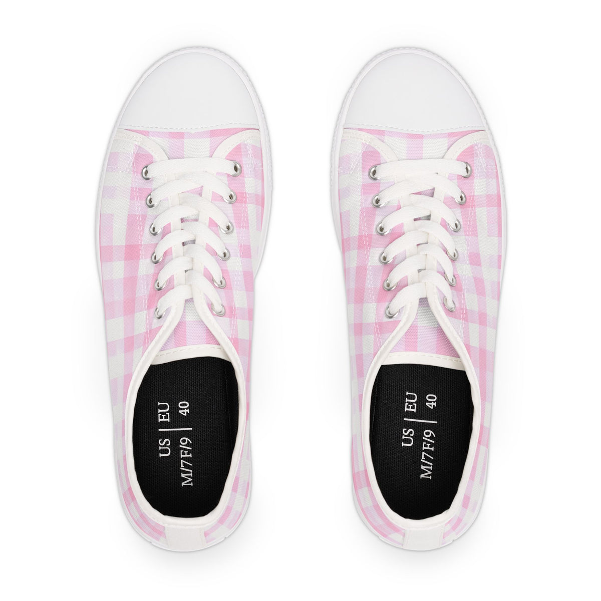 Pink Gingham Low Top Sneakers - Women's Casual Canvas Shoes