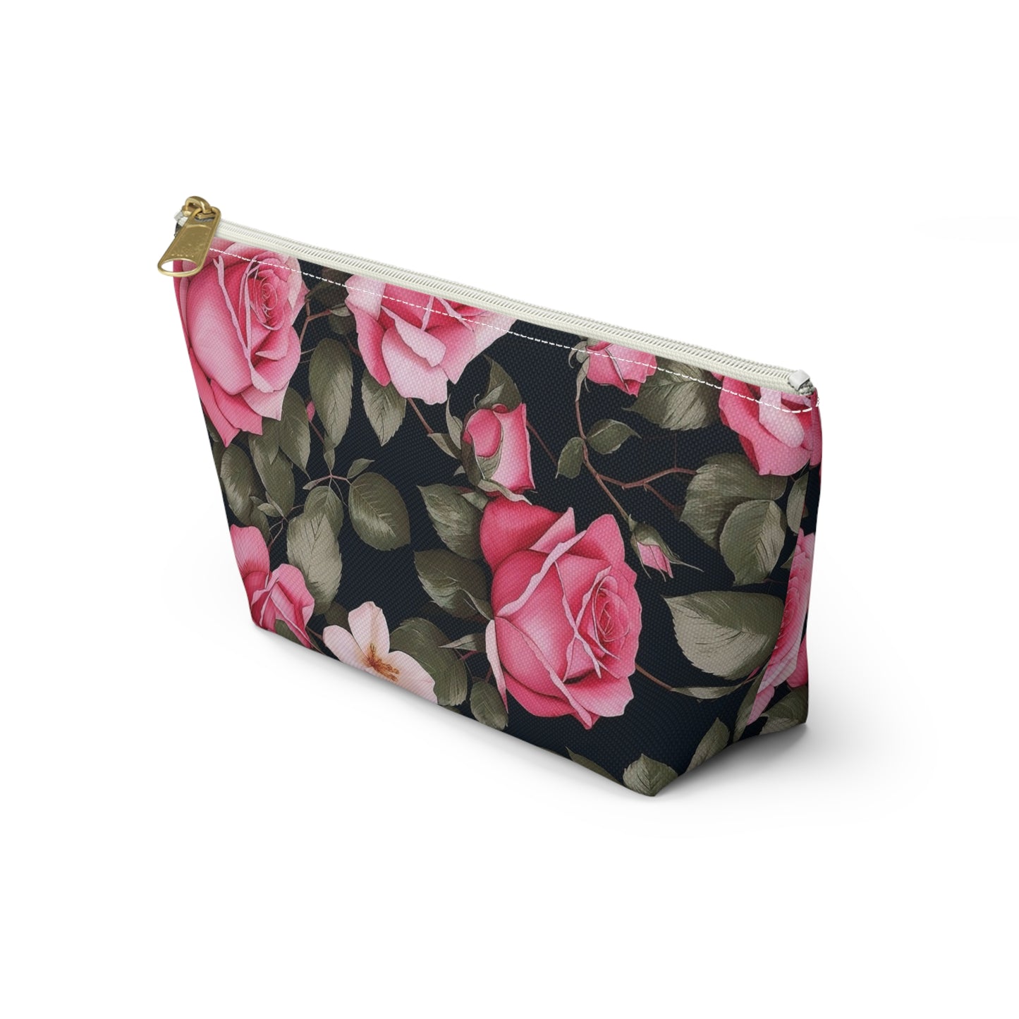 Floral Accessory Pouch, Pink Rose Makeup Bag, Travel Toiletry Case, Elegant Flower Pouch, Gift for Her
