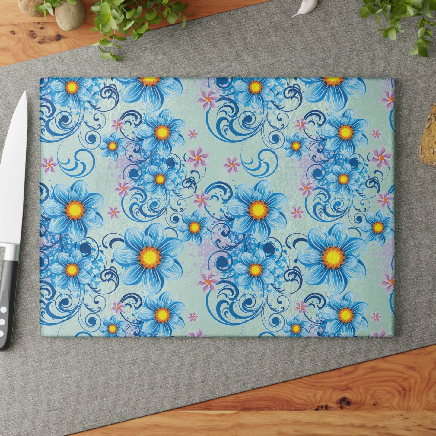 Floral Glass Cutting Board | Kitchen Decor, Gift for Home Chefs, Housewarming, Wedding, Unique Kitchenware
