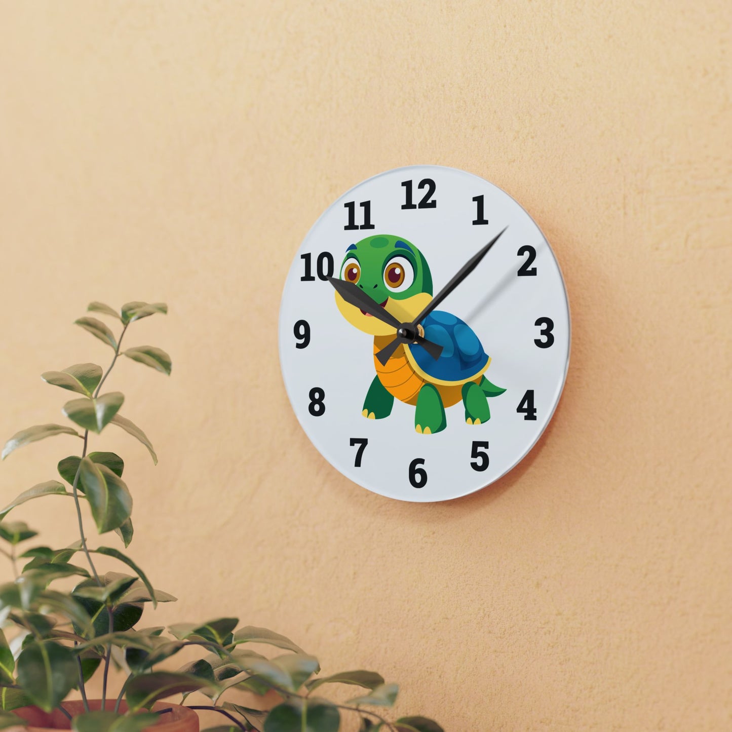 Cute Turtle Acrylic Wall Clock, Kids Room Decor, Playful Timepiece, Children's
