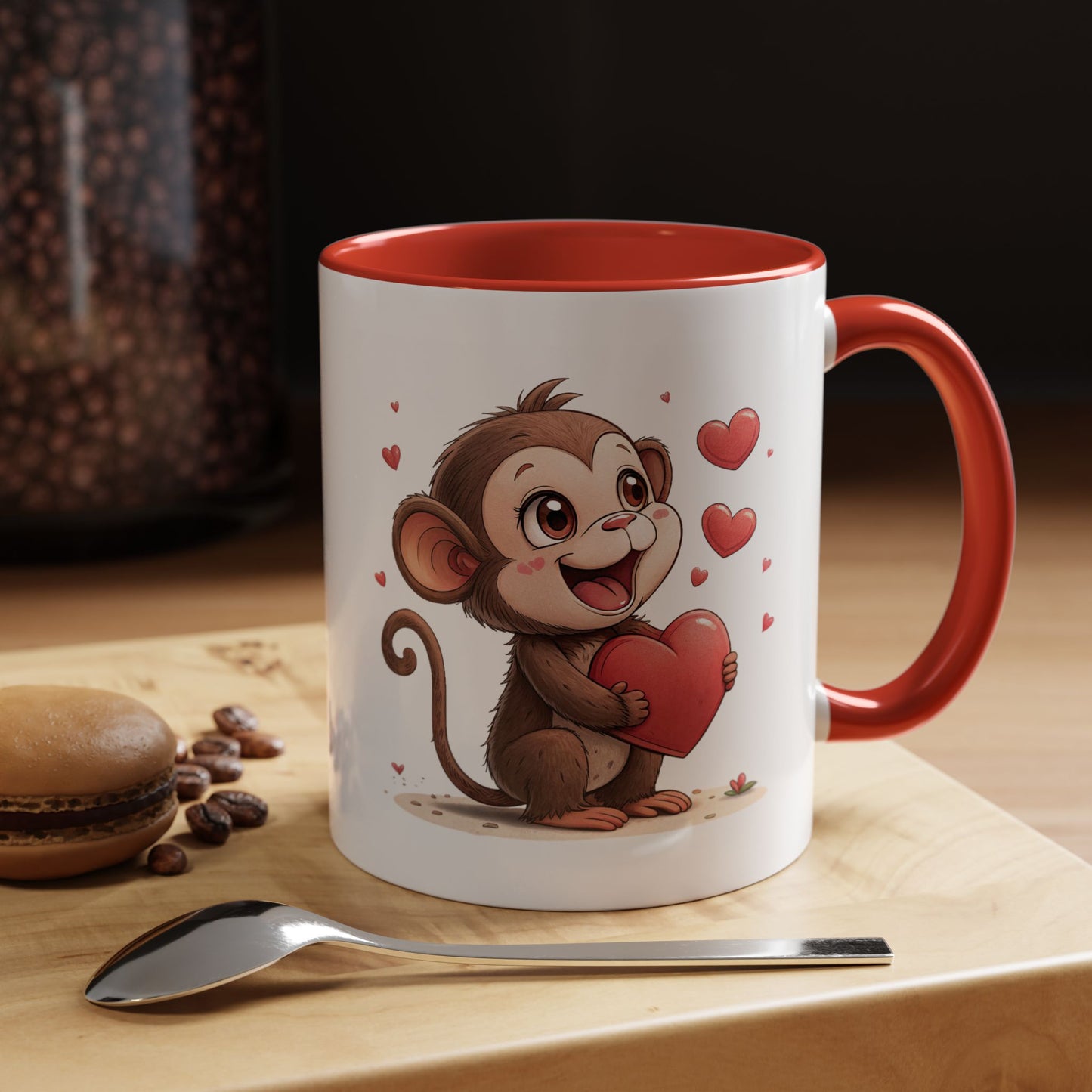 Cute Monkey Love Coffee Mug, Valentine's Gift, Animal Lover's Mug, Heartfelt Coffee Cup, Fun Kitchen Decor