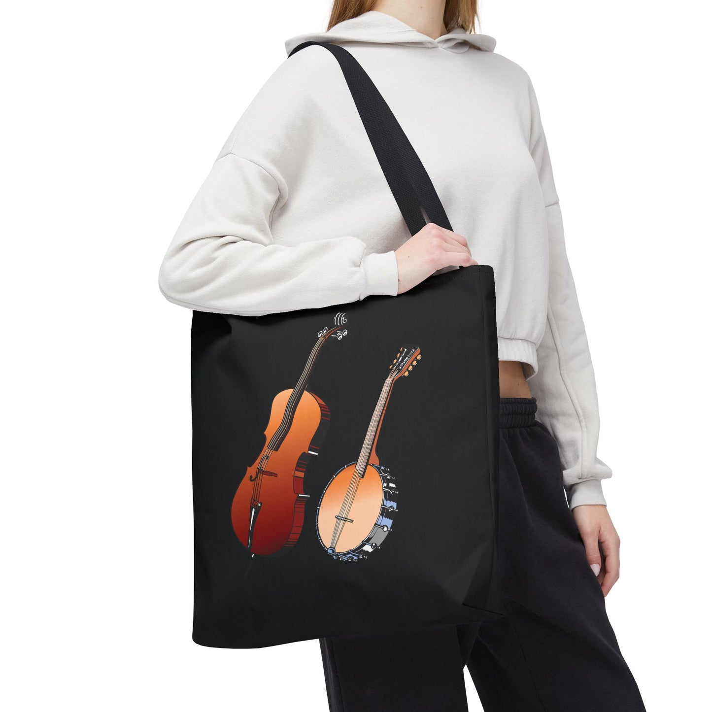 Musical Instruments Tote Bag, Music Lover Gift, Banjo and Cello Design, Stylish Grocery Tote, Concert Bag, Eco-Friendly Carryall