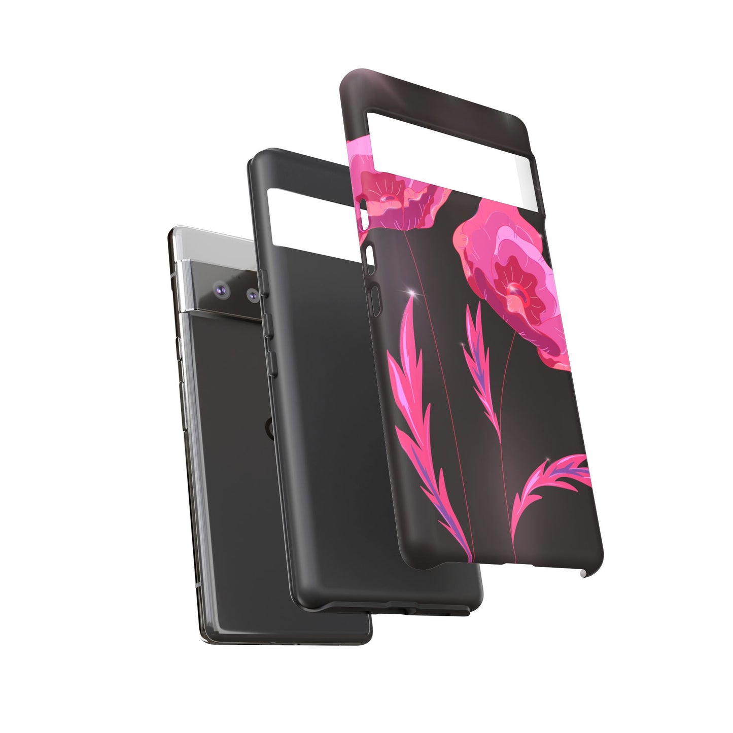 Floral iPhone Case | Tough Cases with Pink Poppy Design, Elegant Flower Phone Cover, Gift for Her, Spring Accessories, Chic Tech