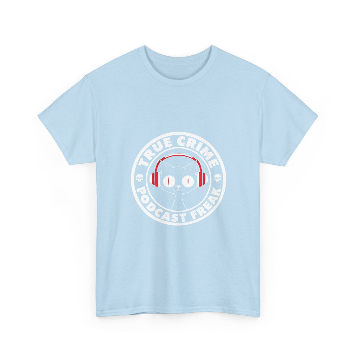True Crime Podcast Tee — Cat with Headphones Logo