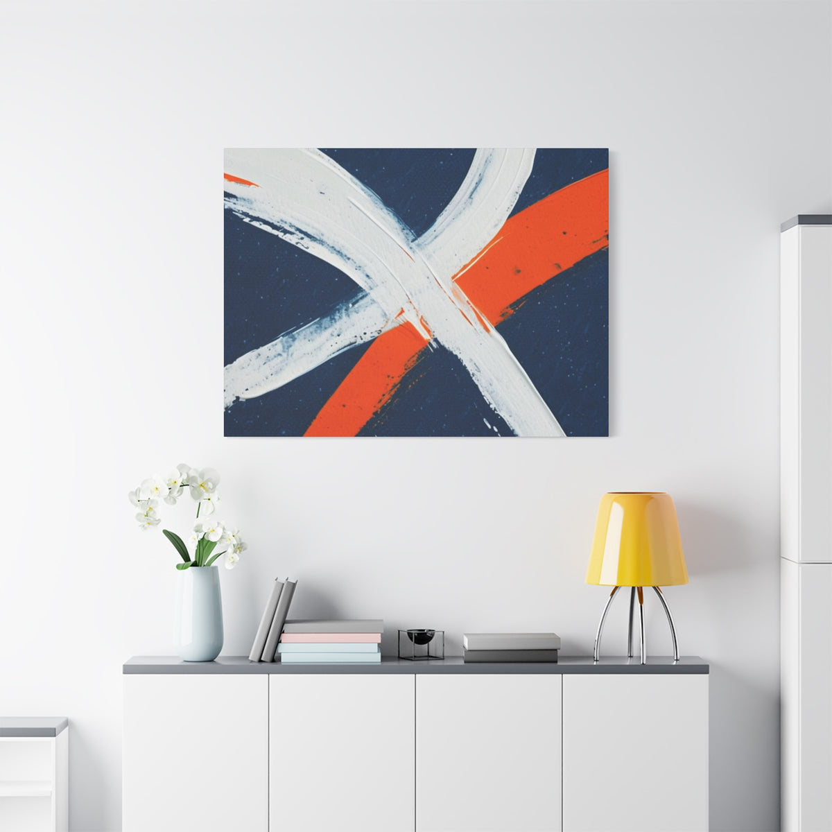 Abstract Navy & Orange Brushstroke Canvas