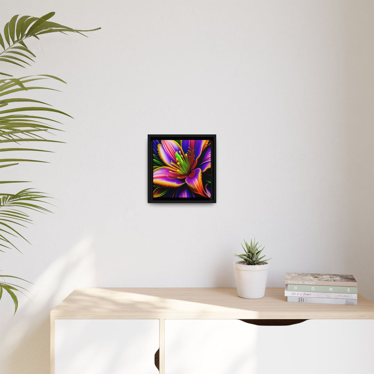 Vibrant Neon Floral Matte Canvas Print — Framed Wall Art