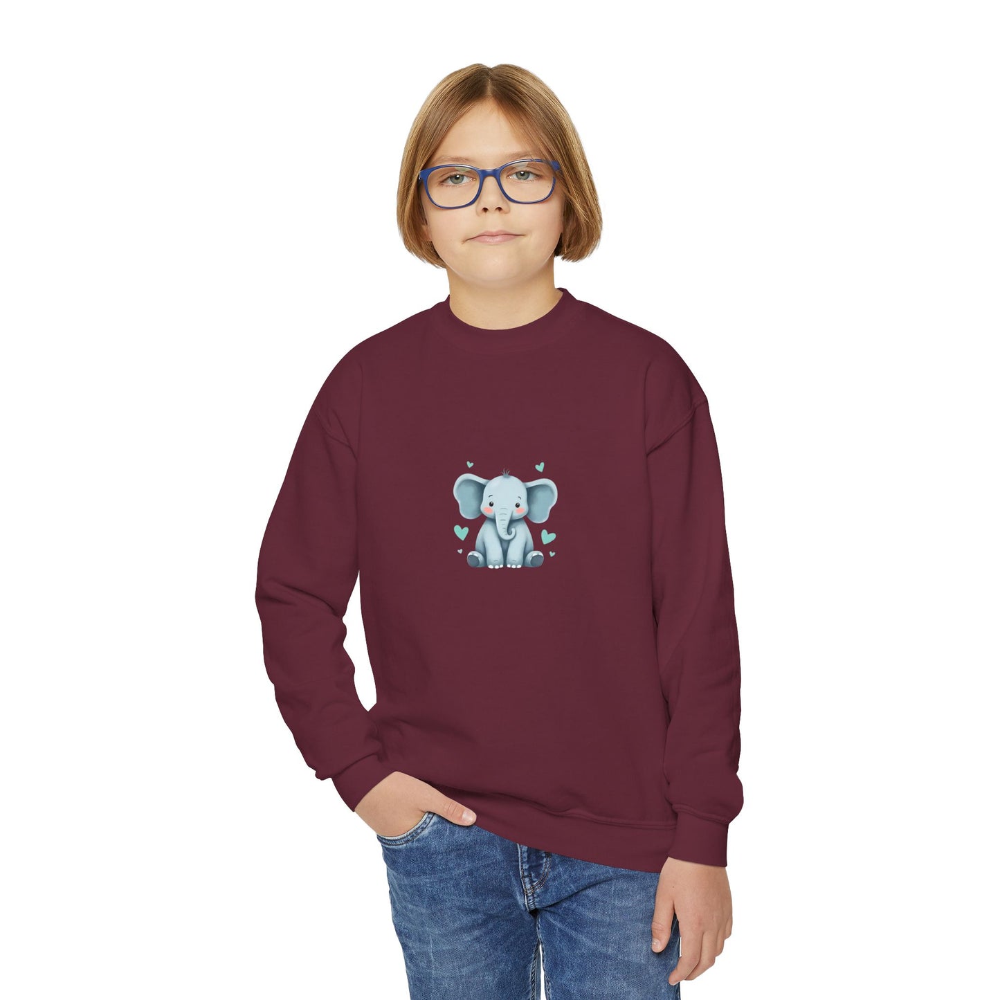 Adorable Elephant Youth Crewneck Sweatshirt, Kids' Casual Wear, Animal Lover Gift, Birthday Present, Cute Sweatshirt for All Seasons