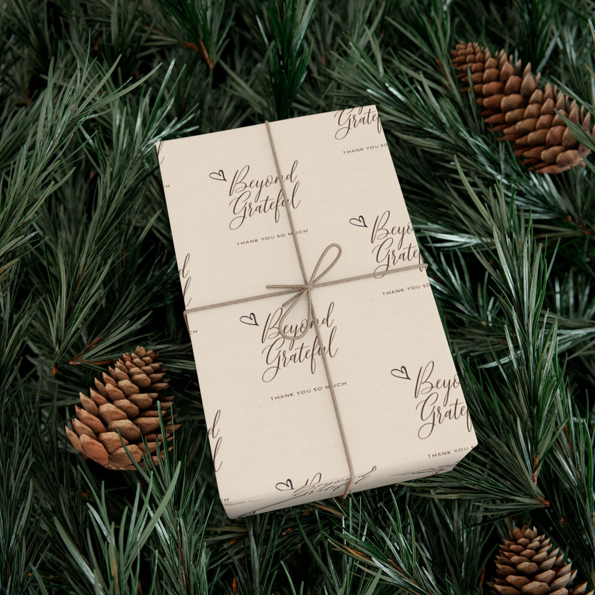 Gift Wrap Paper - “Beyond Grateful” Script Pattern | Neutral Thank You Wrapping Sheets