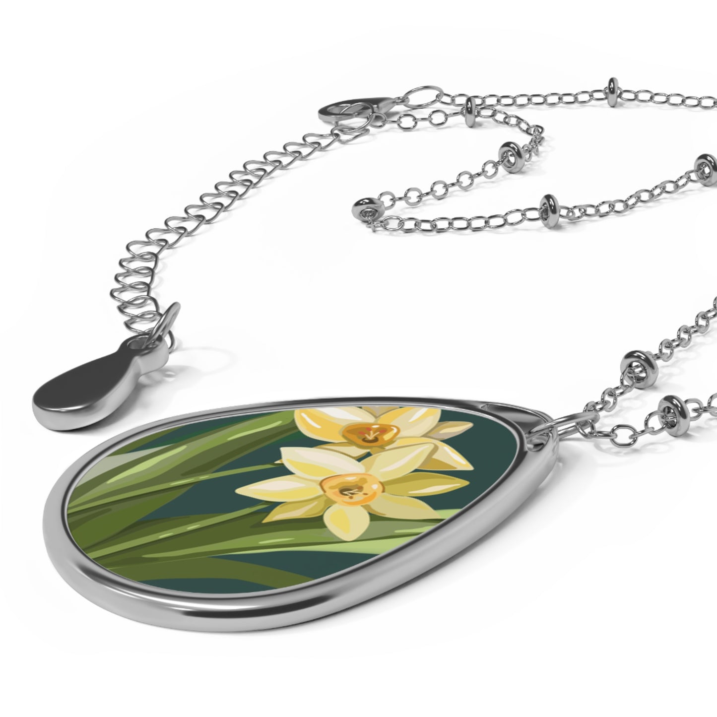Floral Oval Necklace with Delicate Design, Nature Jewelry, Gift for Her, Dainty Pendant, Mother's Day, Spring Accessory