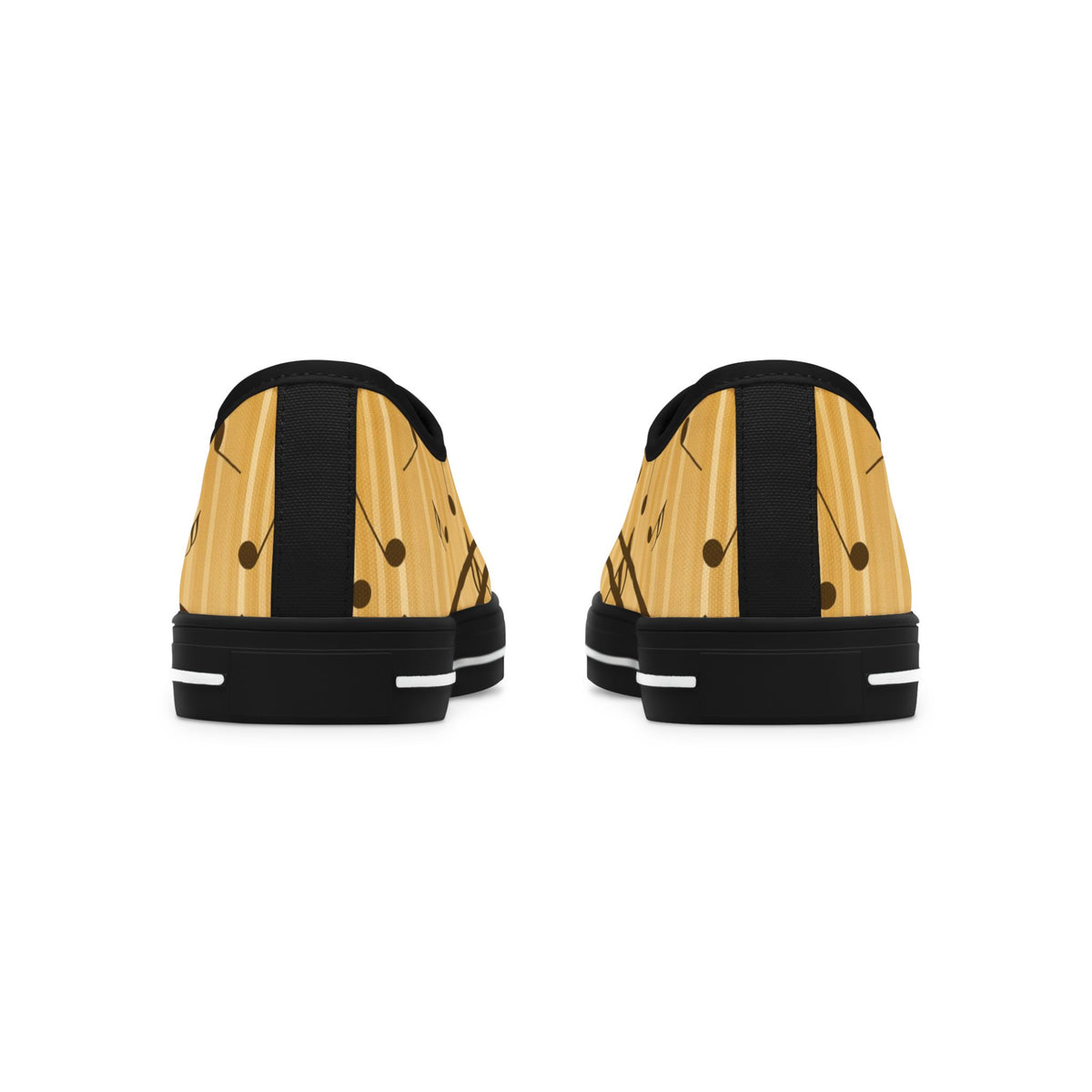 Music Notes Low Top Sneakers — Gold Staff & Notes Casual Canvas Shoes