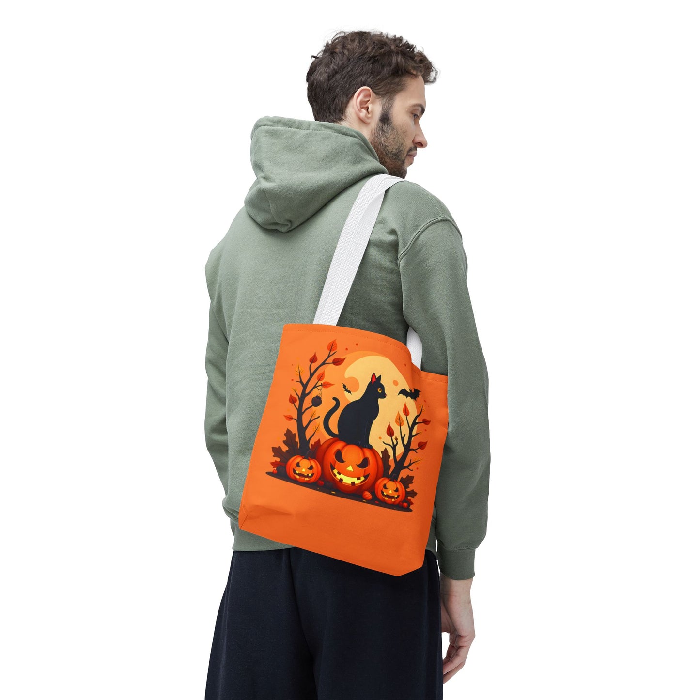 Halloween Cat Tote Bag | Spooky Halloween Accessory, Trick or Treat, Gift for Cat Lovers, Fall Fashion Must-Have, Pumpkin Decor