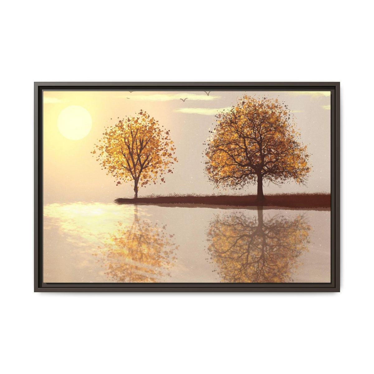 Framed Matte Canvas Wall Art — Golden Autumn Trees Reflection