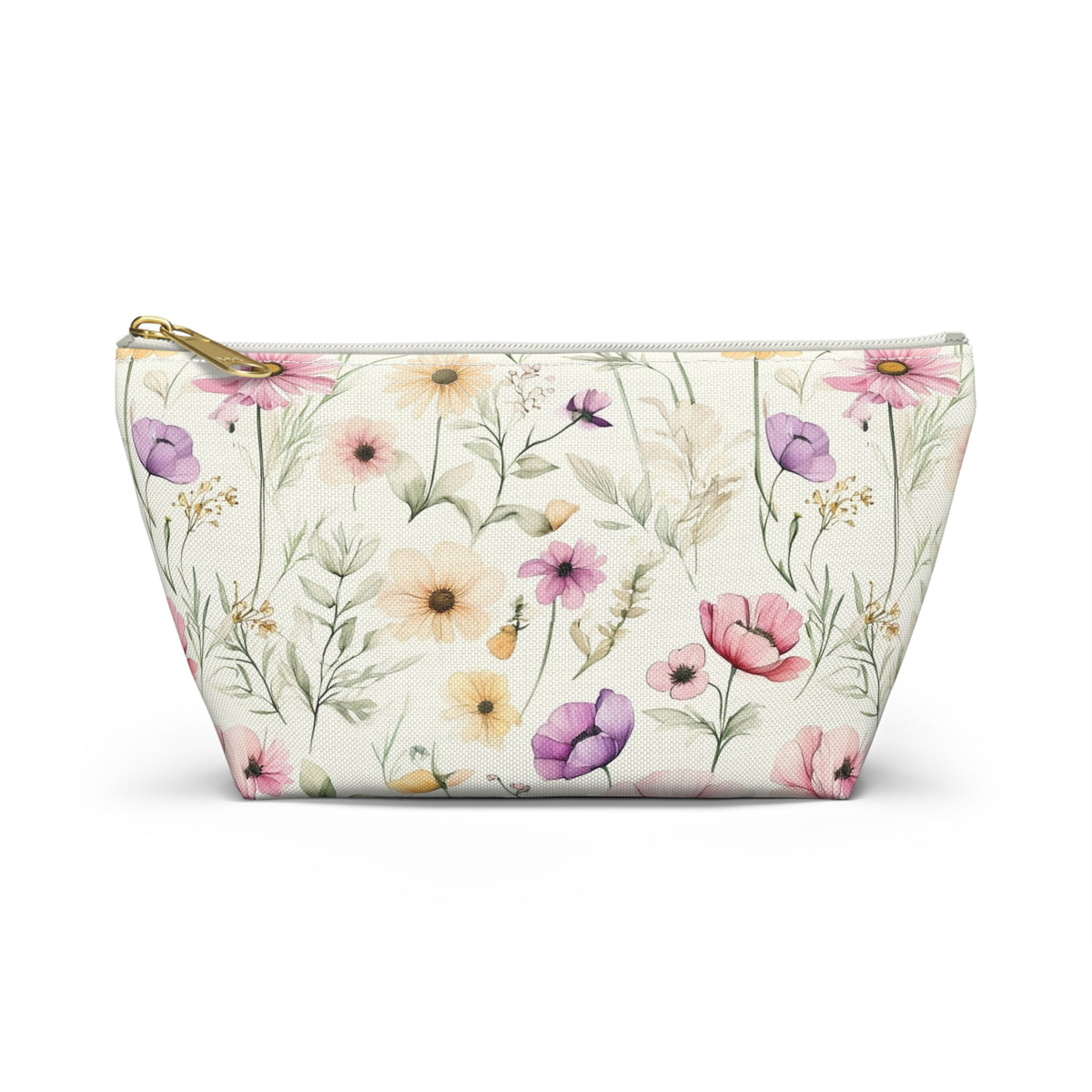 Floral Spring Makeup Pouch — Watercolor Wildflower Accessory Bag