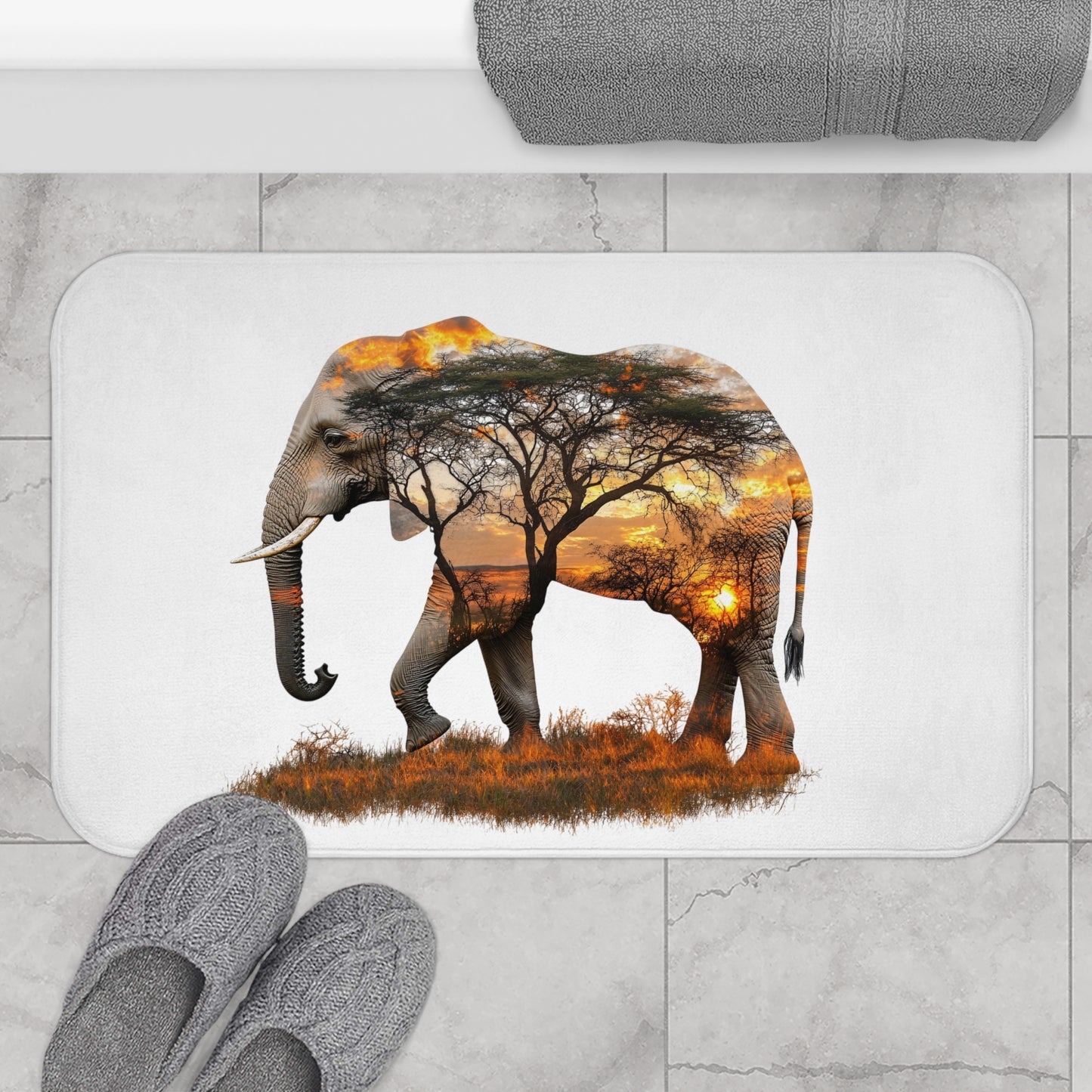 Elephant Sunset Bath Mat, Nature-Inspired Home Decor, Animal Lover Gift, Bathroom Accessory, Eco-Friendly Bathroom Rug