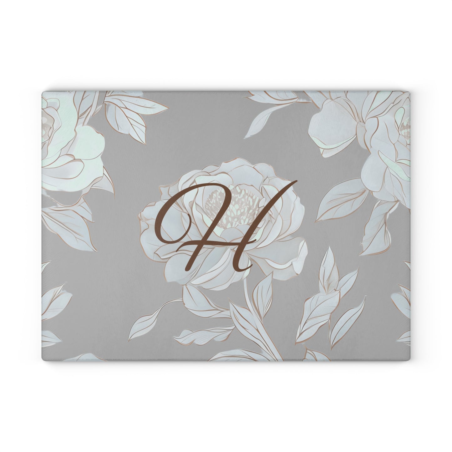 Personalized Floral Glass Cutting Board with Initials, Modern Kitchen Decor, Wedding Gift, Home Chef Gift, Elegant Kitchenware