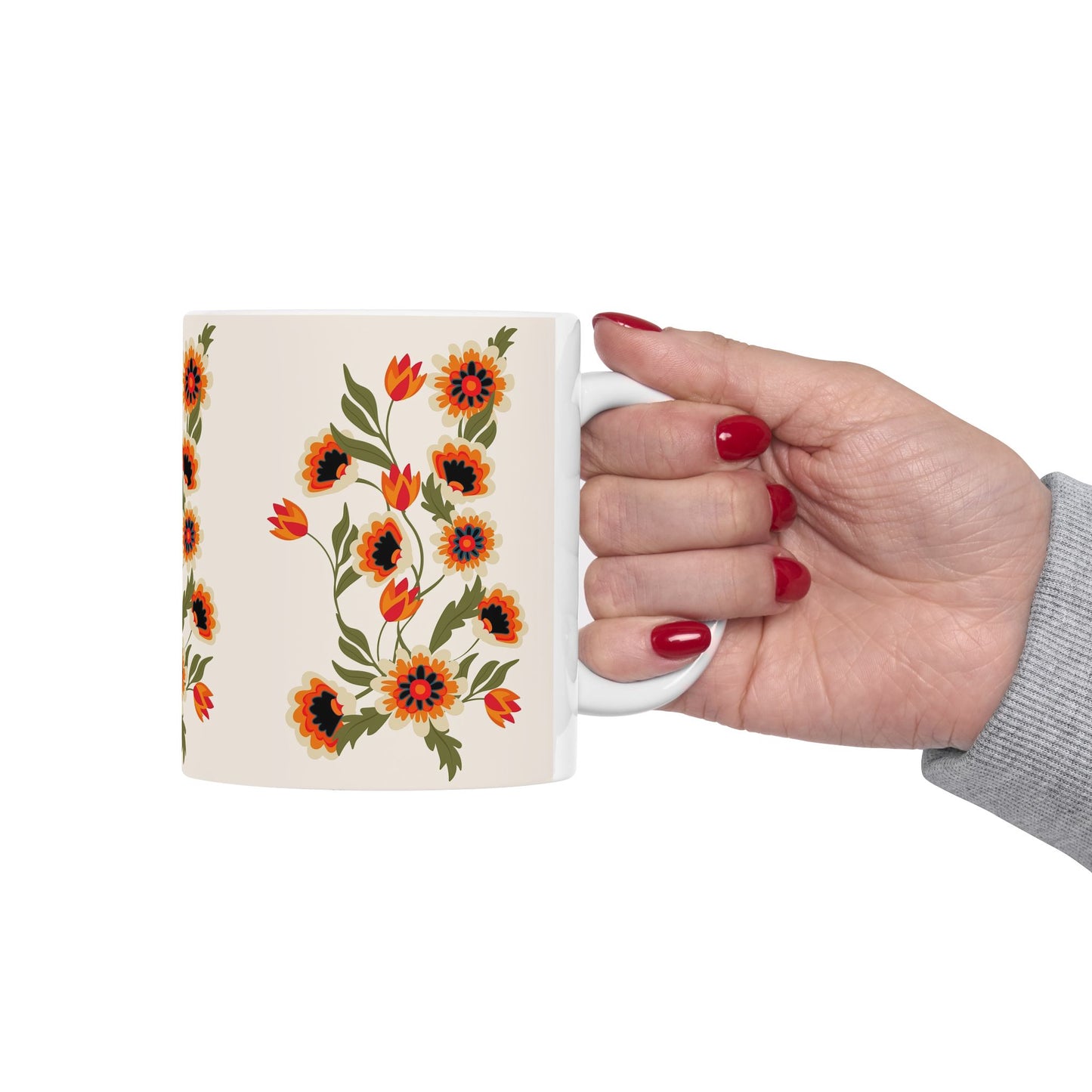 Floral Patterned Ceramic Mug - Cozy Gift for Garden Lovers, Coffee Lovers, Home Decor, Mother's Day, Birthdays