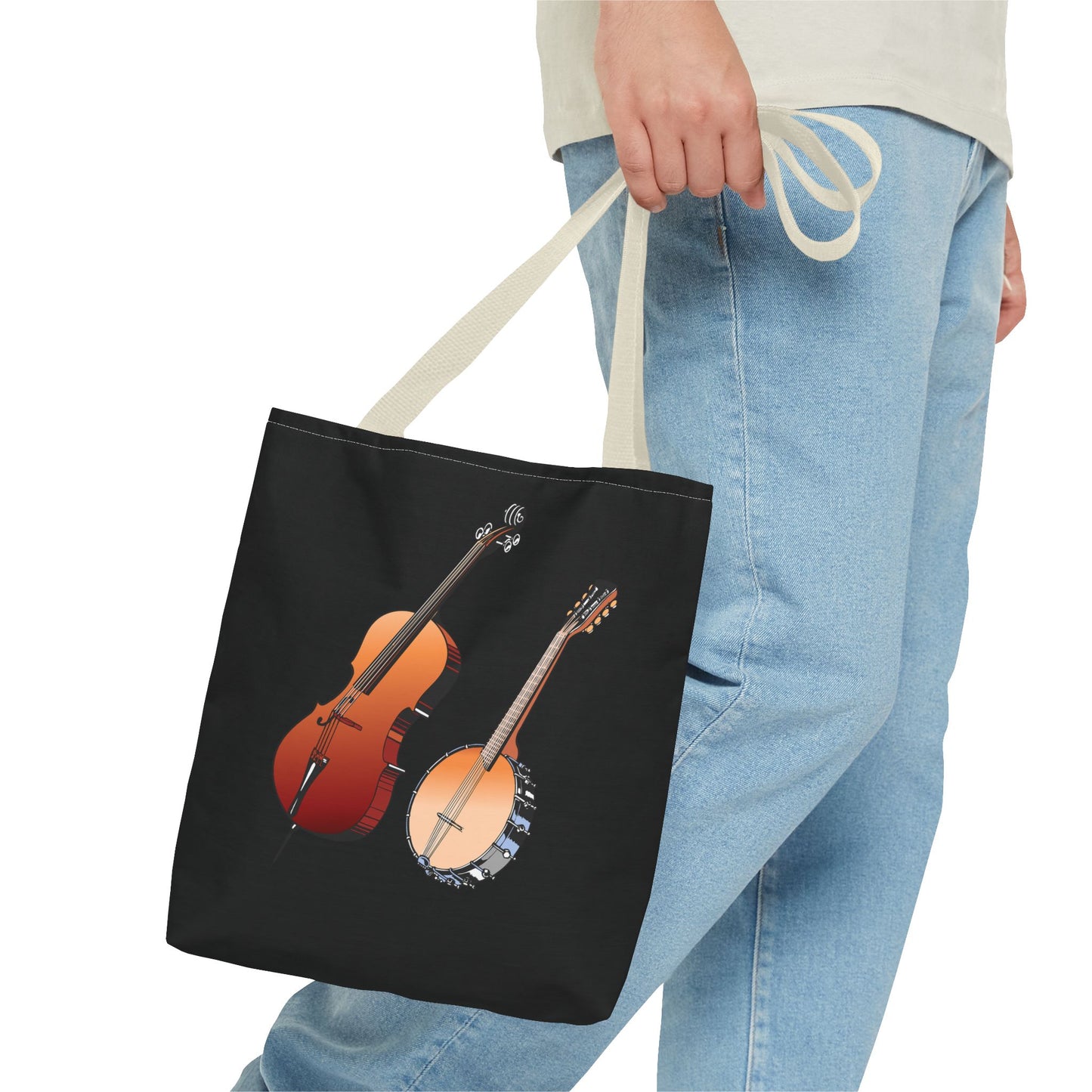 Musical Instruments Tote Bag, Music Lover Gift, Banjo and Cello Design, Stylish Grocery Tote, Concert Bag, Eco-Friendly Carryall