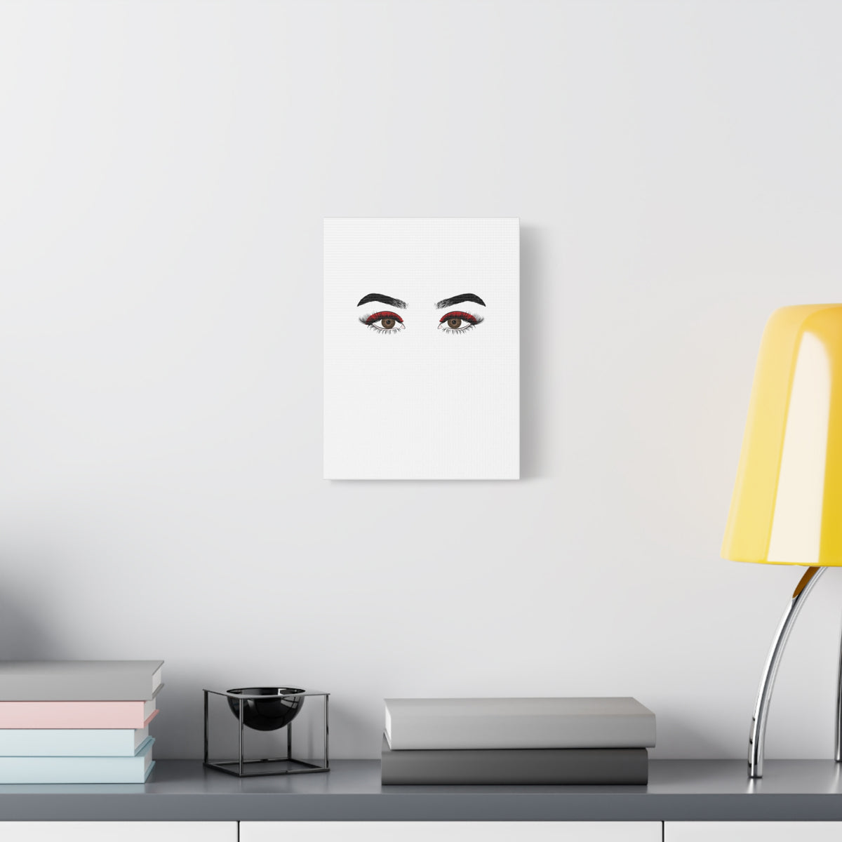 Glam Eyes Matte Canvas Wall Art — Brown Eyes with Red Lashes