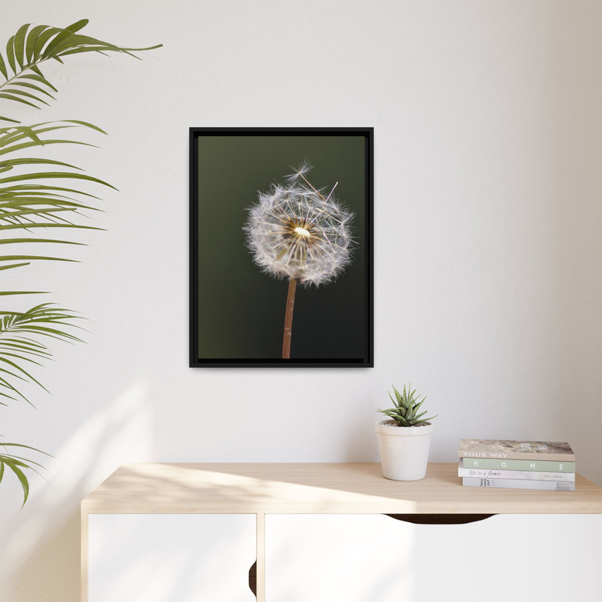 Framed Dandelion Canvas Print — Matte Botanical Wall Art