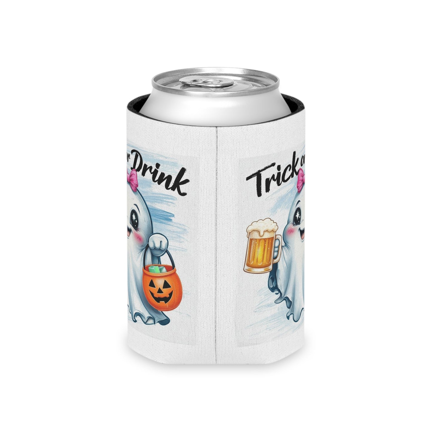 Cute Ghost Can Cooler, Halloween Drink Holder, Trick or Treat Beverage Insulator, Funny Party Favor, Unique Gift Idea