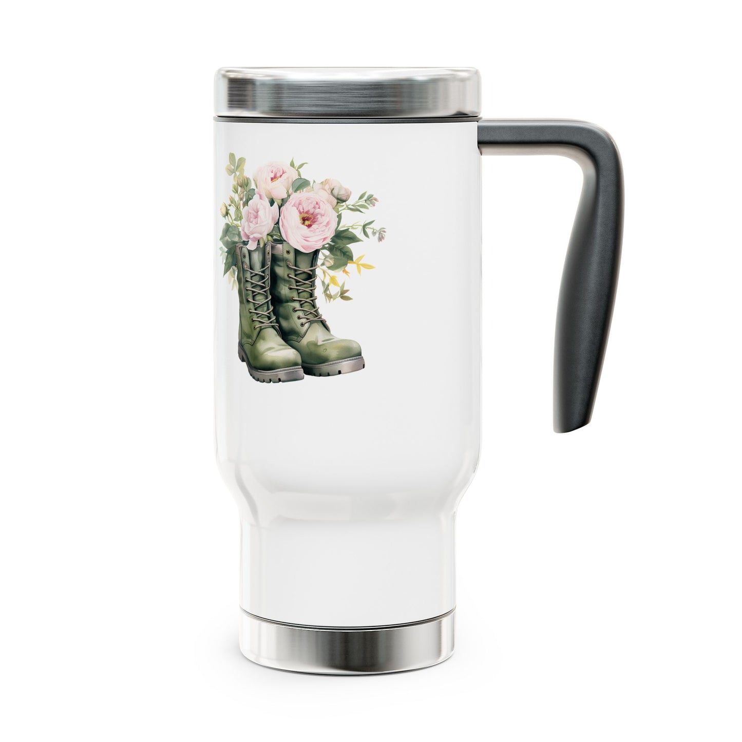 Floral Combat Boots Travel Mug — 14 oz Stainless Steel Insulated Tumbler