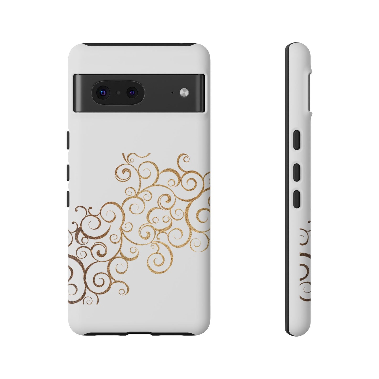 Elegant Floral Phone Case, Tough Cases, Gold Swirls, Stylish Protection, Trendy Gift, Chic Accessory