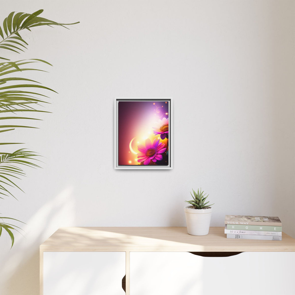 Framed Floral Canvas Art — Pink Daisies Sunset Wall Print