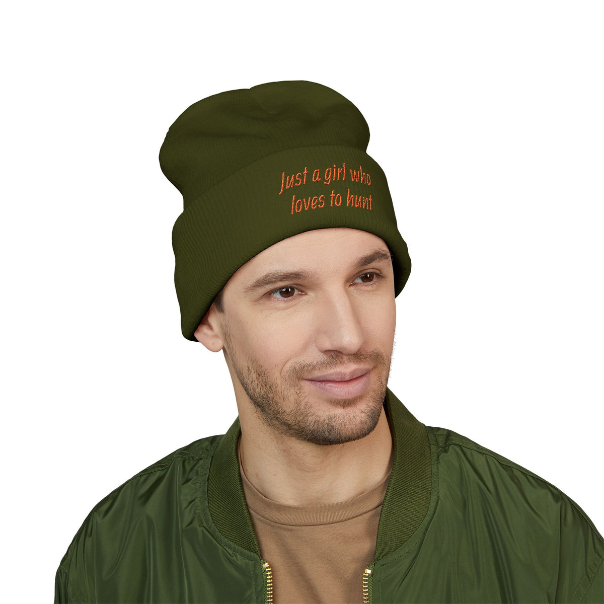 Hunting Enthusiast Beanie - "Just a Girl Who Loves to Hunt" Embroidered Cuffed Beanie