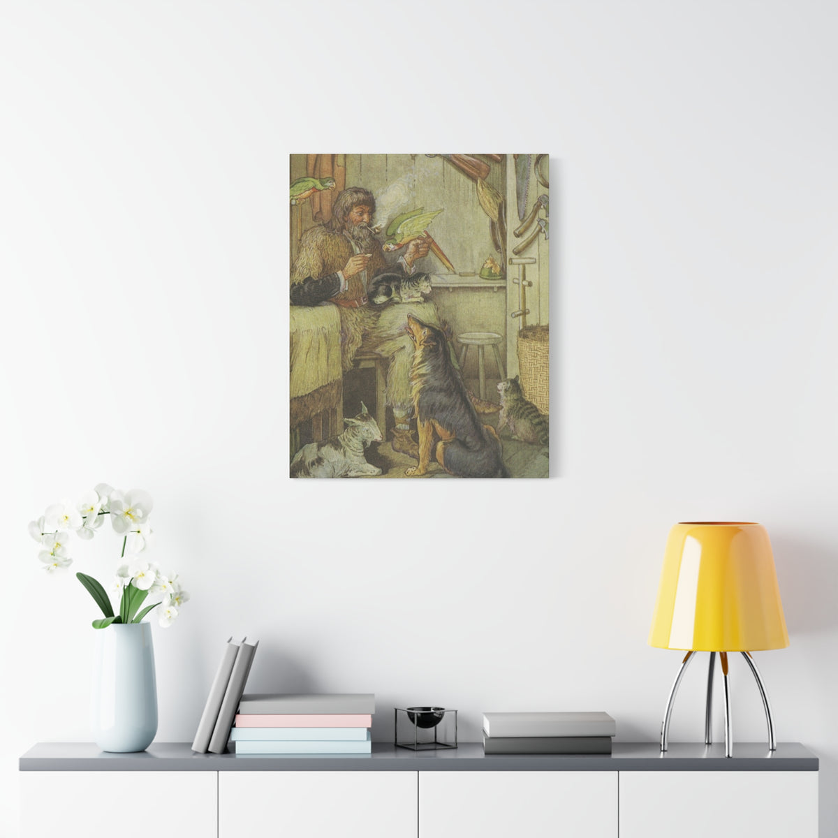 Vintage Cottage Animal Illustration Matte Canvas Print