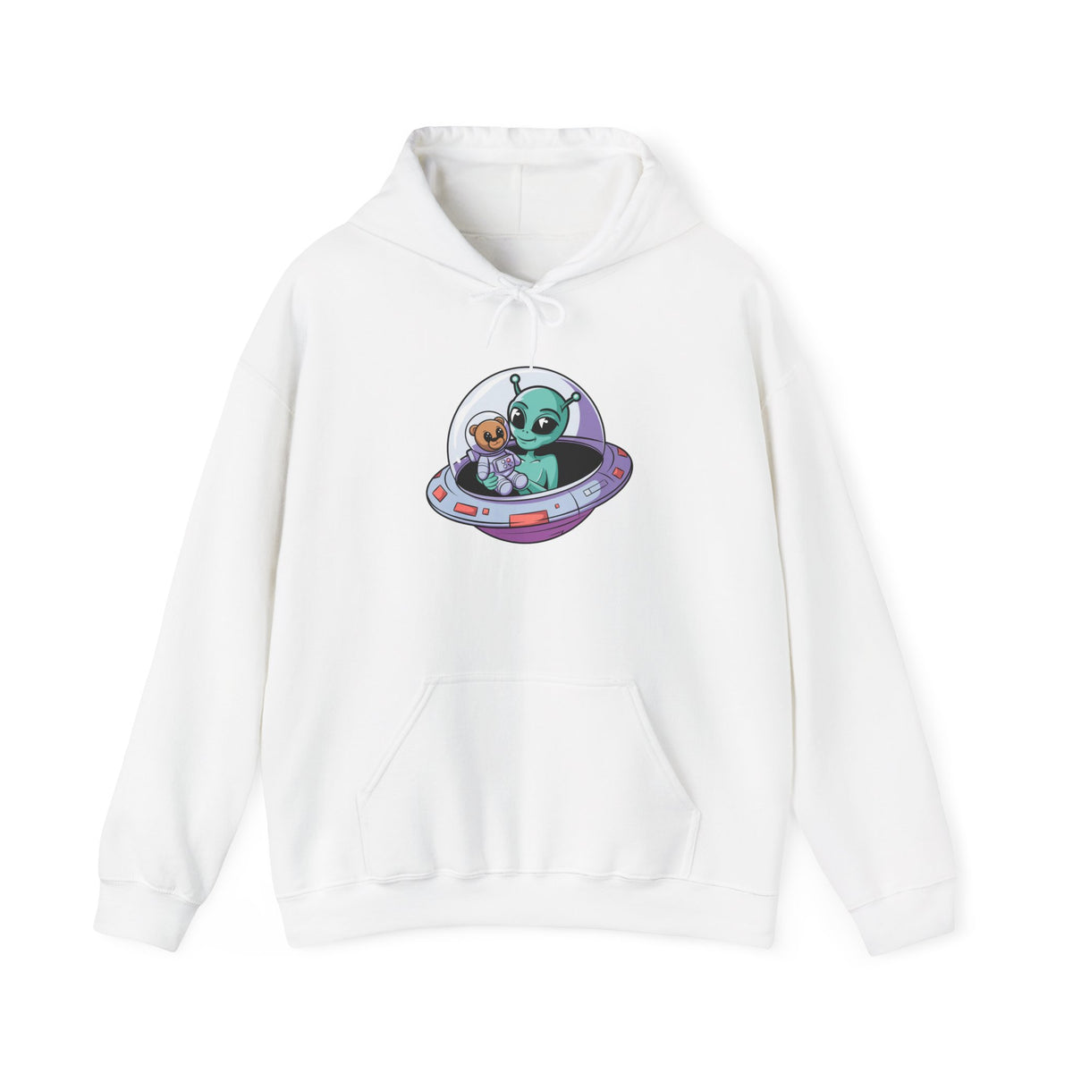 Cute Alien and Kid Hoodie, Unisex Heavy Blend Sweatshirt, UFO Lover Gift, Halloween Costume, Space-Themed Outfit, Birthday Present