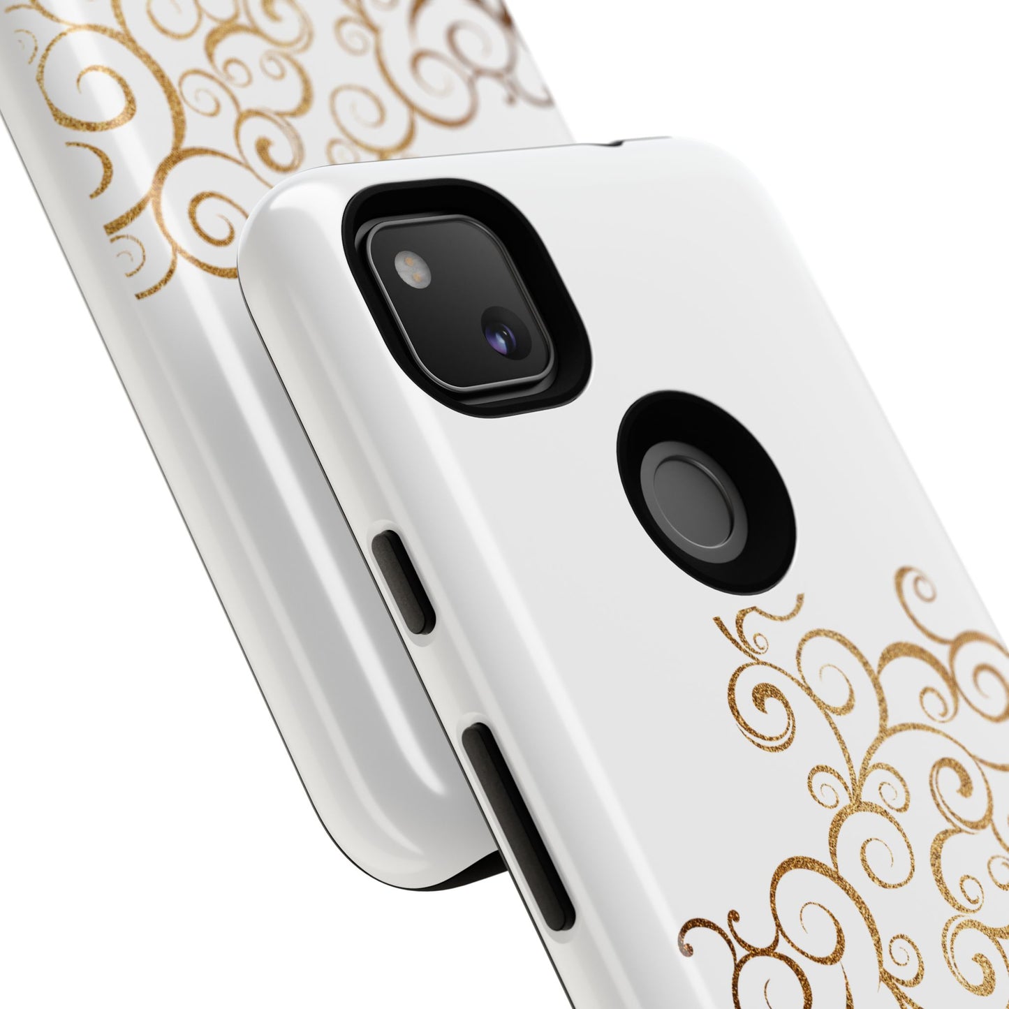 Elegant Floral Phone Case, Tough Cases, Gold Swirls, Stylish Protection, Trendy Gift, Chic Accessory