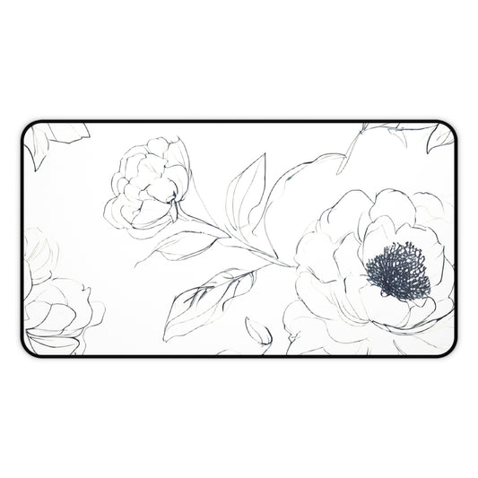 Floral Sketch Desk Mat — Minimal Black & White Blossom Mousepad