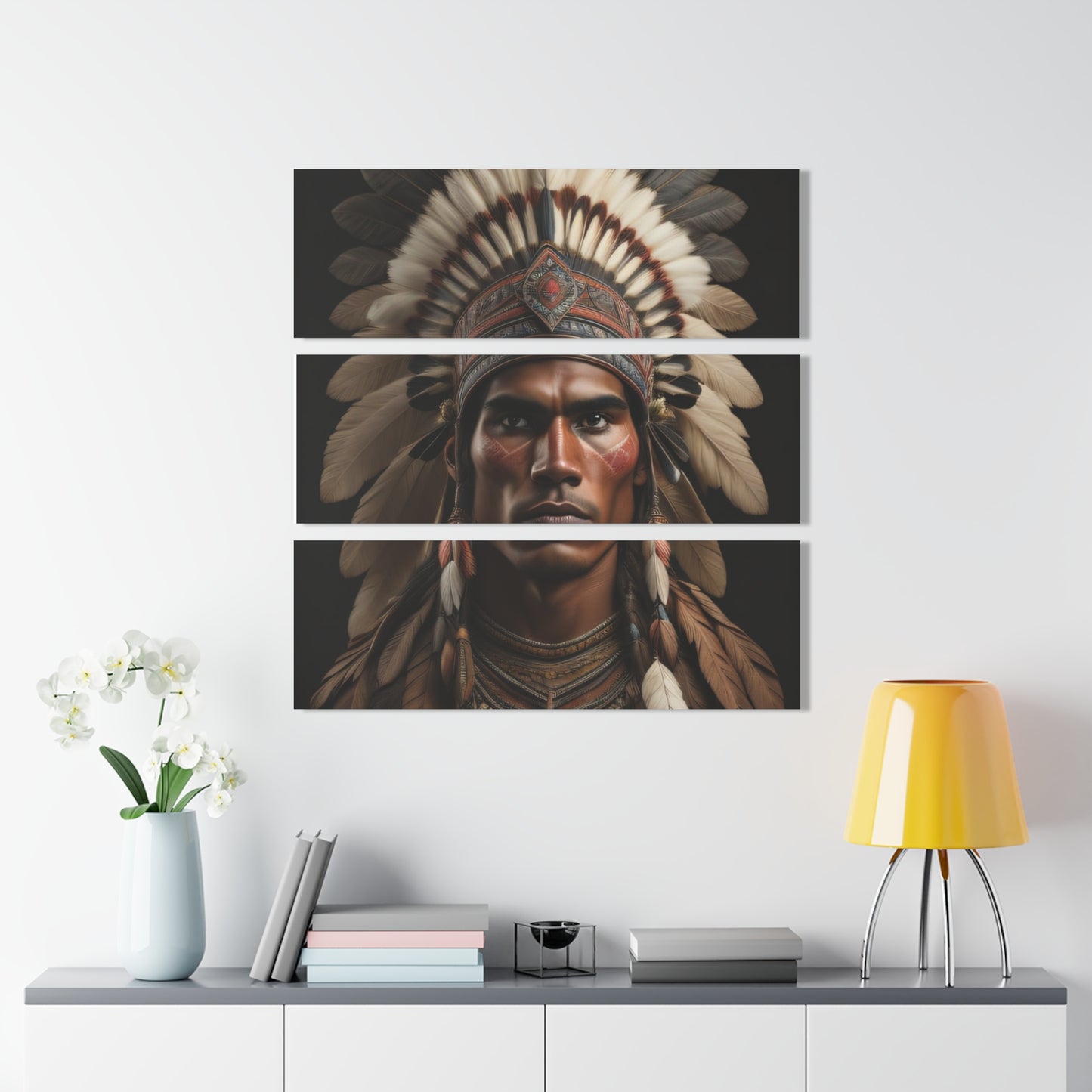 Native American Acrylic Print Triptych, Wall Art, Home Decor, Ethnic Art, Indian Portrait, Unique Gift
