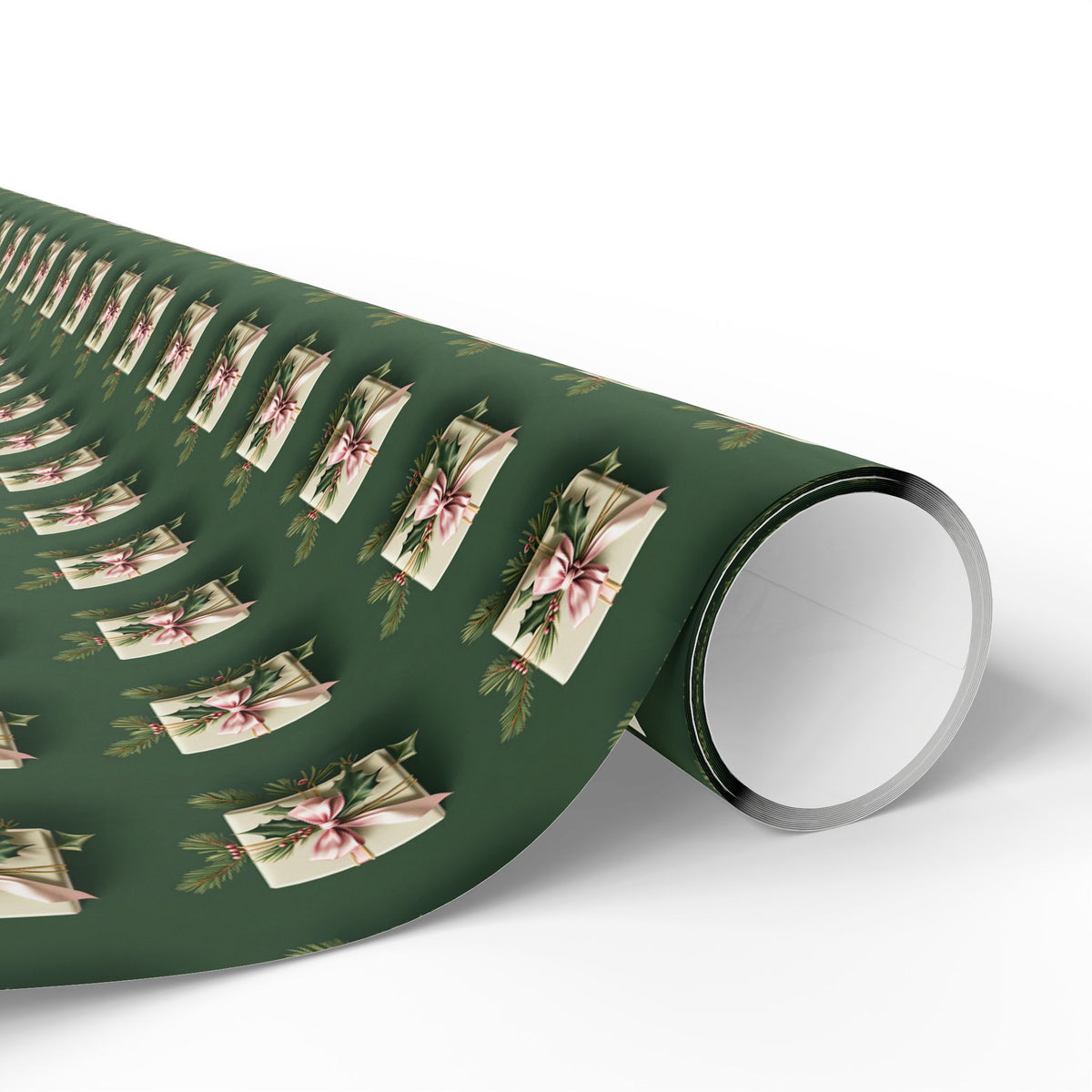 Holiday Floral Gift Wrap — Green Lily Pattern Wrapping Paper Roll