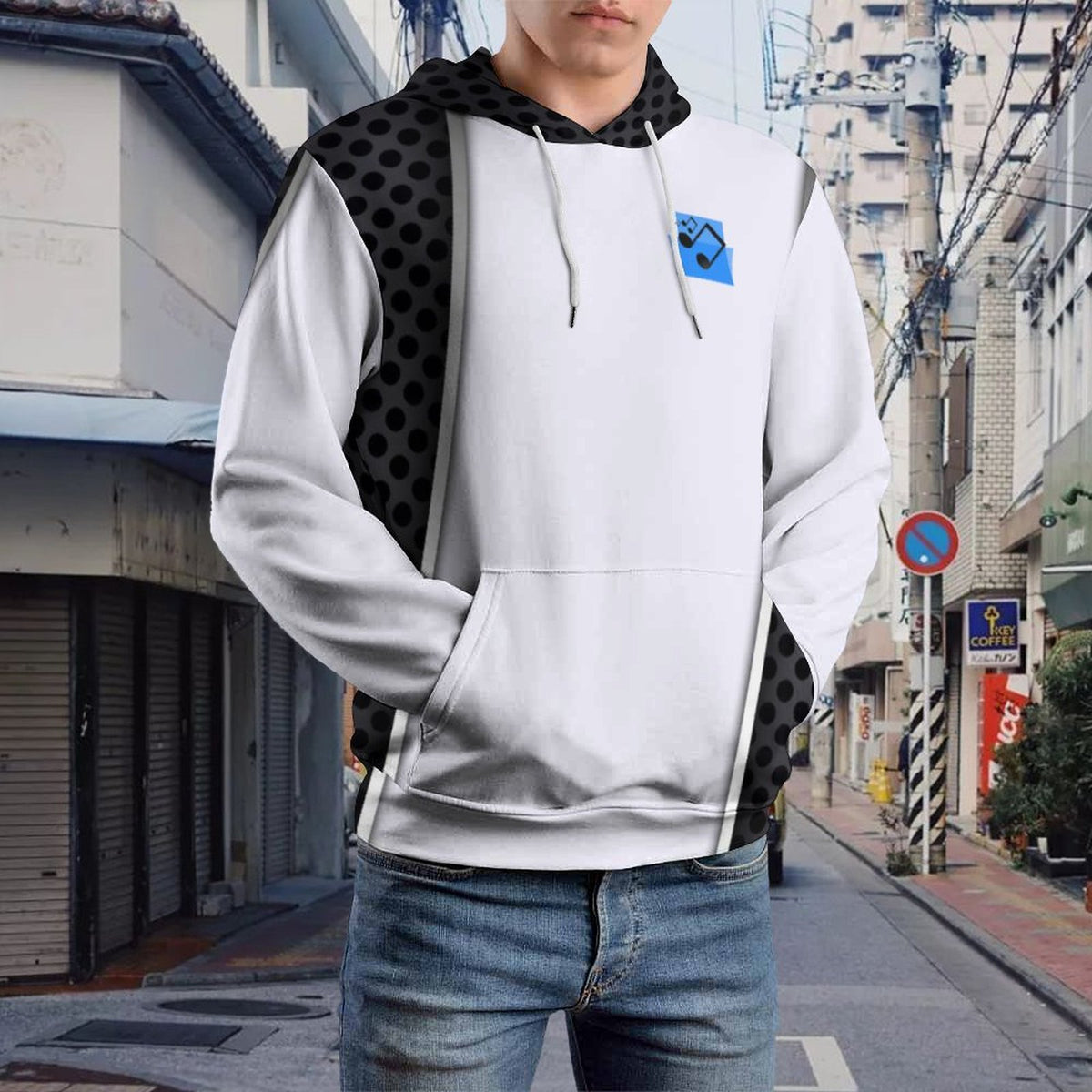 Men's Cool Hoodie with Double-layer Cap Black and White