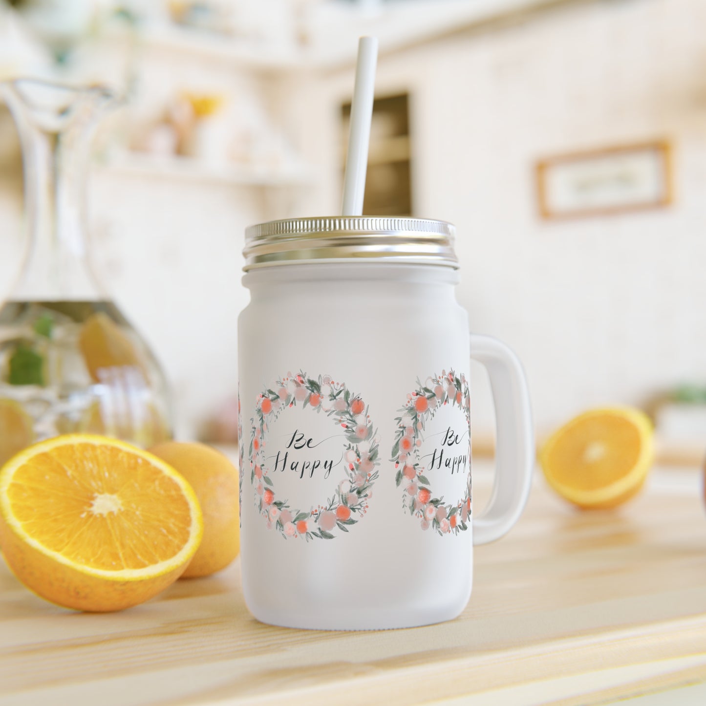 Floral Mason Jar with Straw - Perfect for Home Decor, Garden Parties, Weddings, Rustic Events, Drinkware