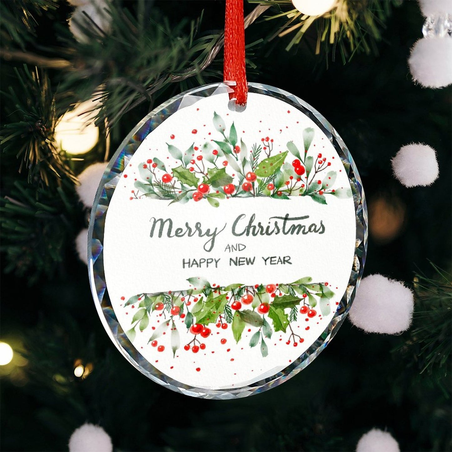 Glass Circular Ornament Pendant - Merry Christmas and a Happy New Year
